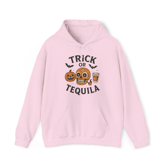 Trick or Tequila hoodie: Tricks, treats, and a shot of tequila.” – The ultimate hoodie for Halloween spirits.