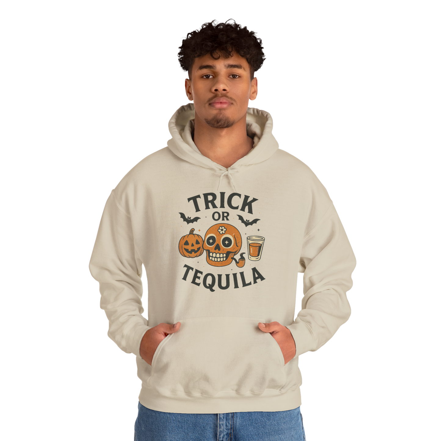 Trick or Tequila hoodie: Tricks, treats, and a shot of tequila.” – The ultimate hoodie for Halloween spirits.